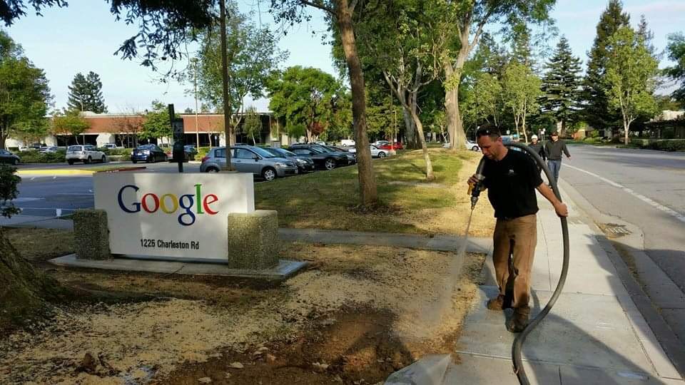 Hydroseeding a commercial site at Google headquarters in Mountain View, California